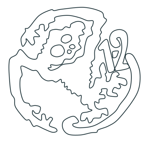 One of two background images. A large teal version of the 12 Monkeys Tattoos logo, in the top right of the screen.